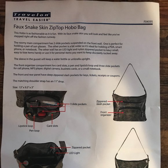 Faux Snake skin zip top hobo bag - Picture 3 of 4